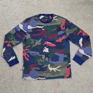 Men's Polo Ralph Lauren Sleep Shirt Pony Player Camo Waffle Thermal Pajama Large